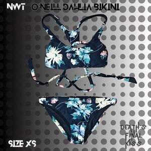 O'Neill Dahlia Floral Bikini Lace Up Active Top Cheeky Classic Bottom Black Blue